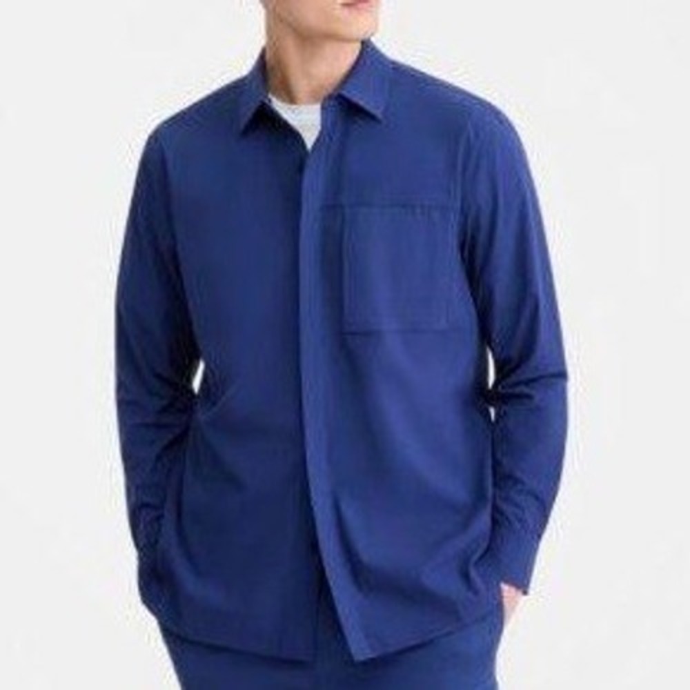 NWT Alfani Button Down Shirt Men's Medium Blue Nylon Spandex Stretch